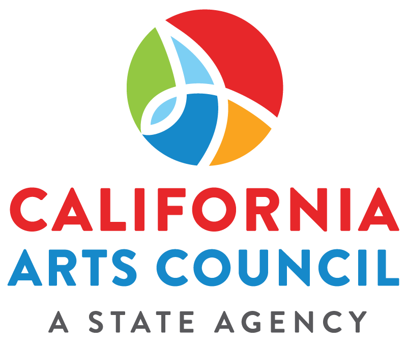 Logo of the California Arts Council featuring a colorful, abstract circular design above the words California Arts Council A State Agency in bold red, blue, and gray letters.